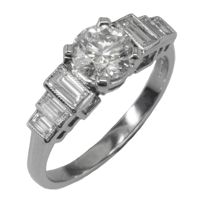 Lab grown round diamond engagement in the late Art Deco style in platinum