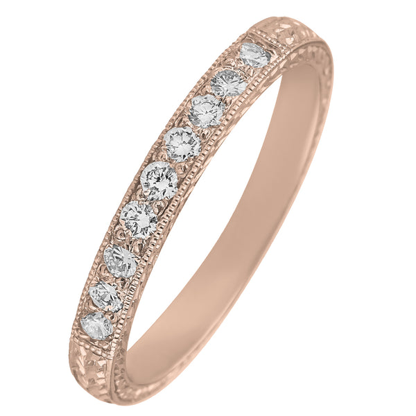 Laurel pattern diamond wedding ring in rose gold
