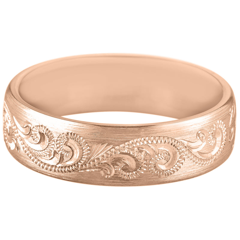 Man's rose gold wedding ring with paisley design