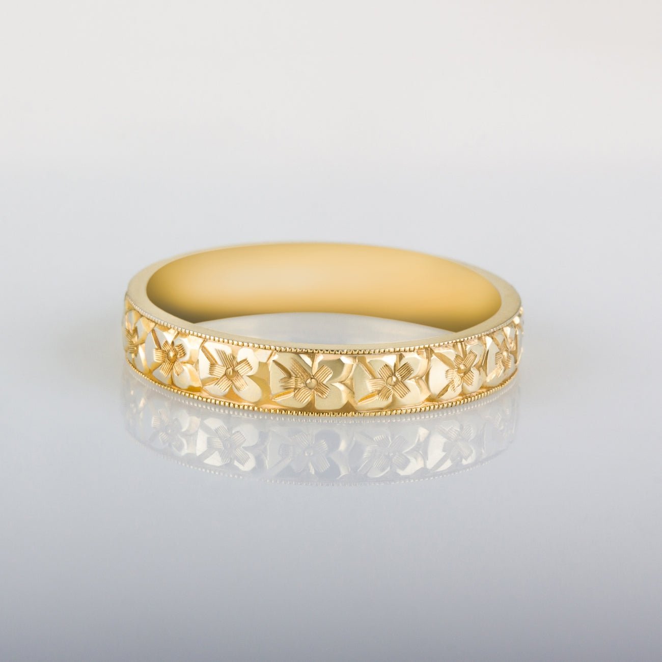 4mm Engraved Orange Blossom Wedding Band in 18ct Yellow Gold – The ...