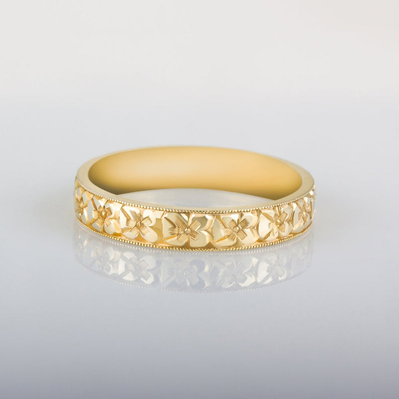 4mm Engraved Orange Blossom Unisex Ring in 18ct Yellow Gold – The ...