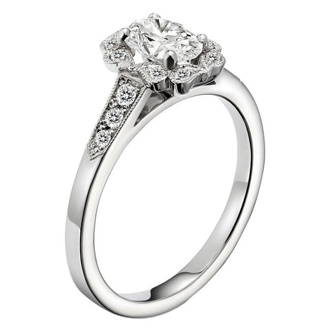 Oval diamond halo engagement ring