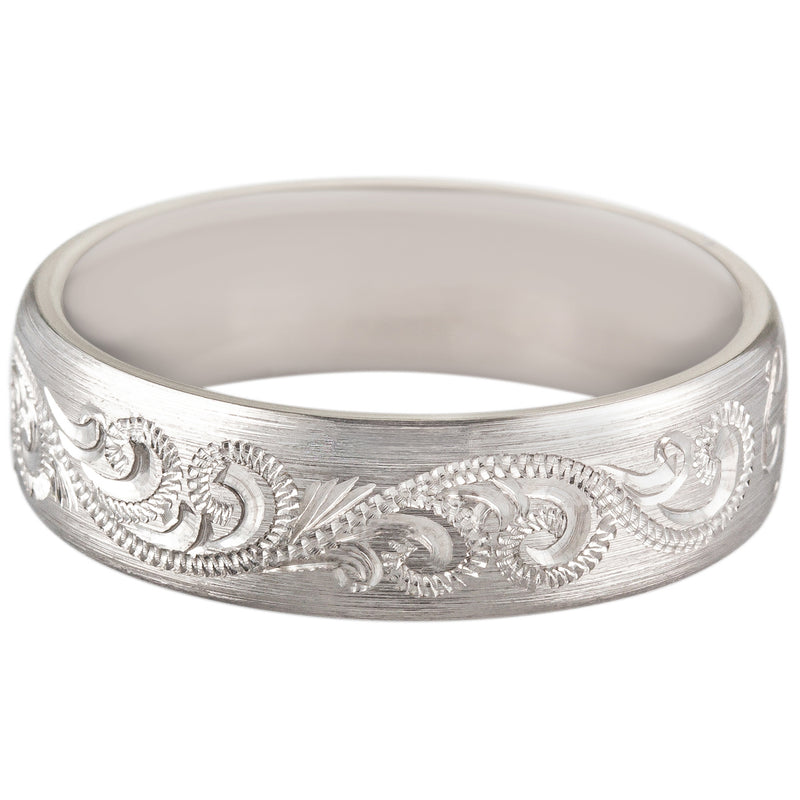 Paisley pattern engraved man's wedding ring in platinum