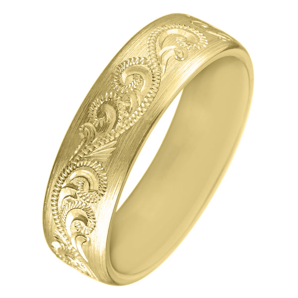 Paisley pattern yellow gold wedding ring