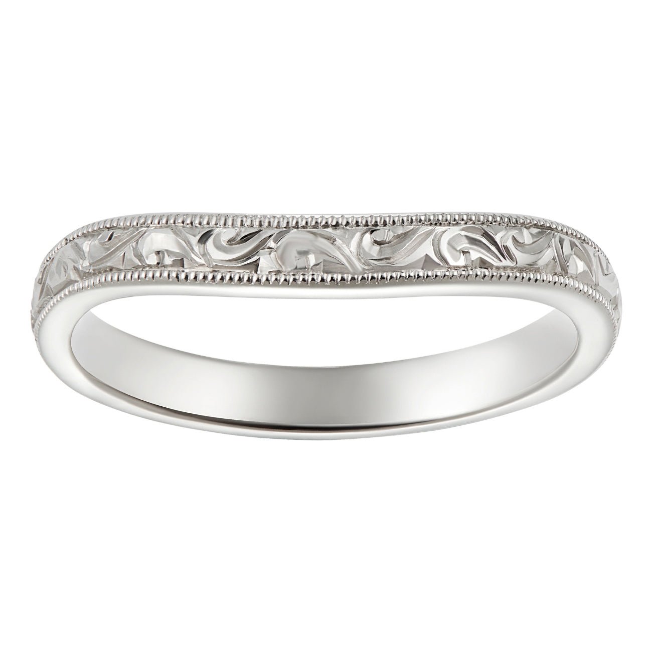 2.5mm Curved Platinum Wedding Band Engraved | London Victorian Ring Co ...