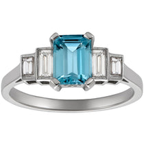 Platinum Art Deco aquamarine ring with diamonds
