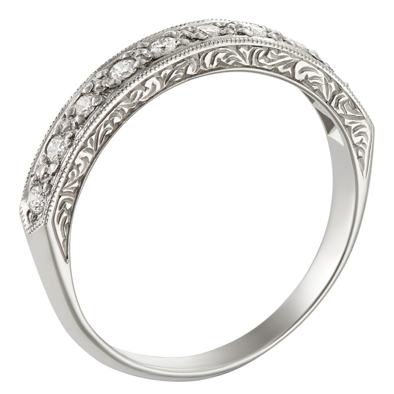 3mm platinum engraved diamond wedding ring