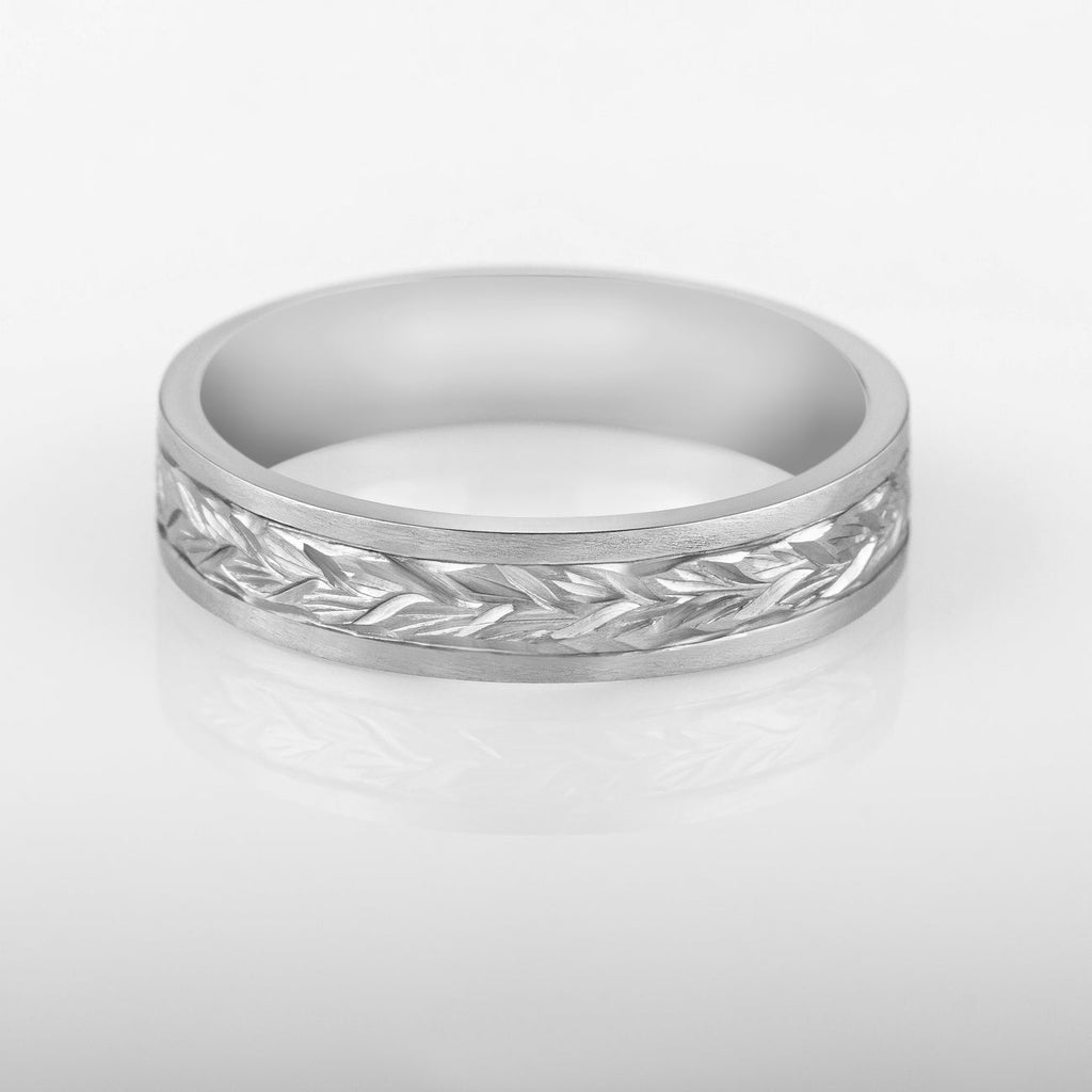 5mm Men's Hand-Engraved Forget-Me-Not Leaves Wedding Ring – The London ...