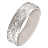 Platinum engraved wedding band with paisley design