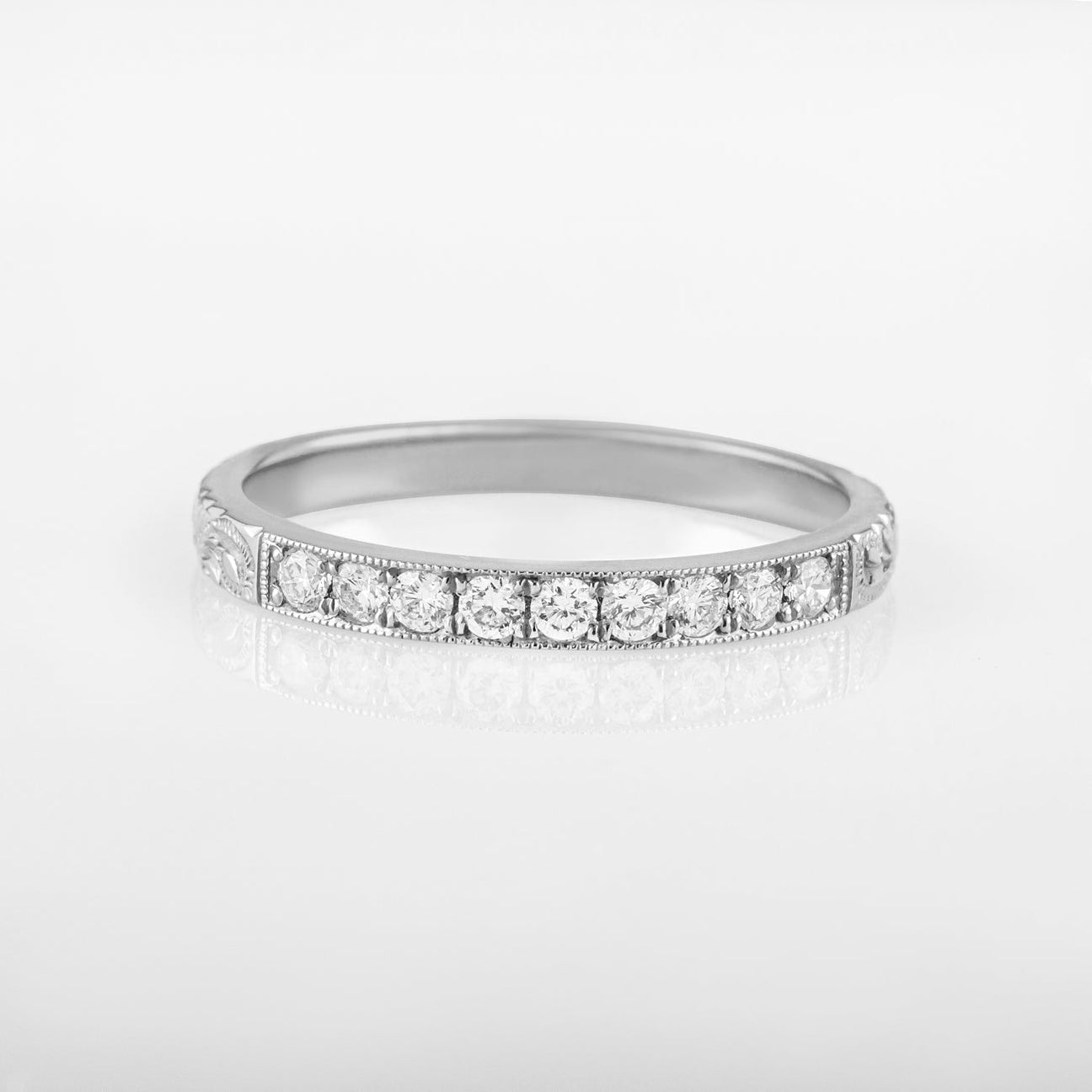 Platinum Hand Engraved Diamond Wedding Band | London Victorian Ring Co ...