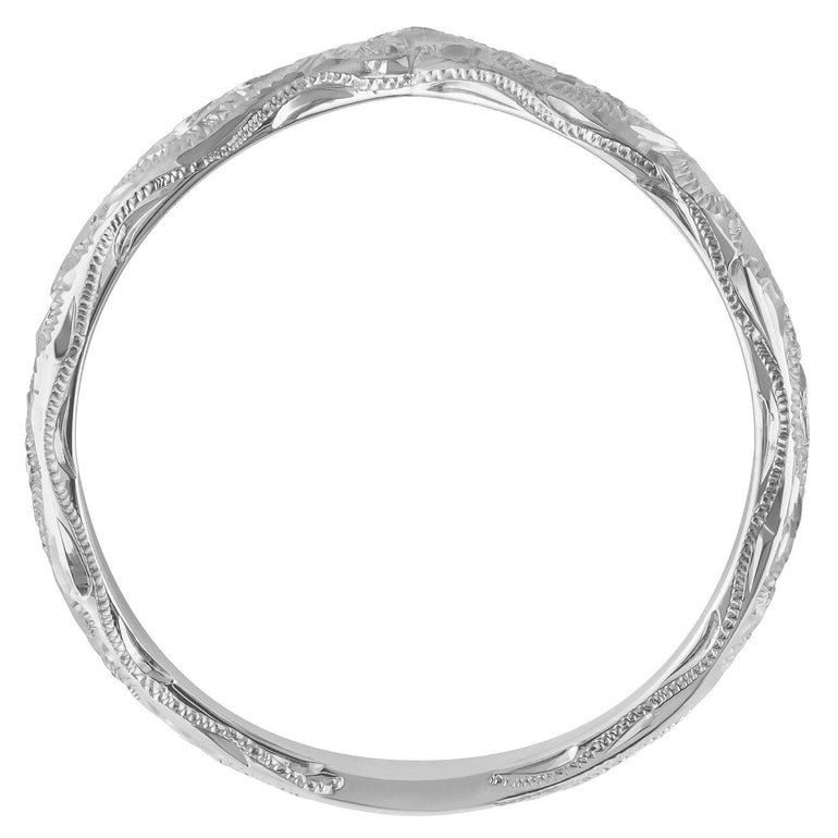 Platinum wishbone wedding band with engraved pattern