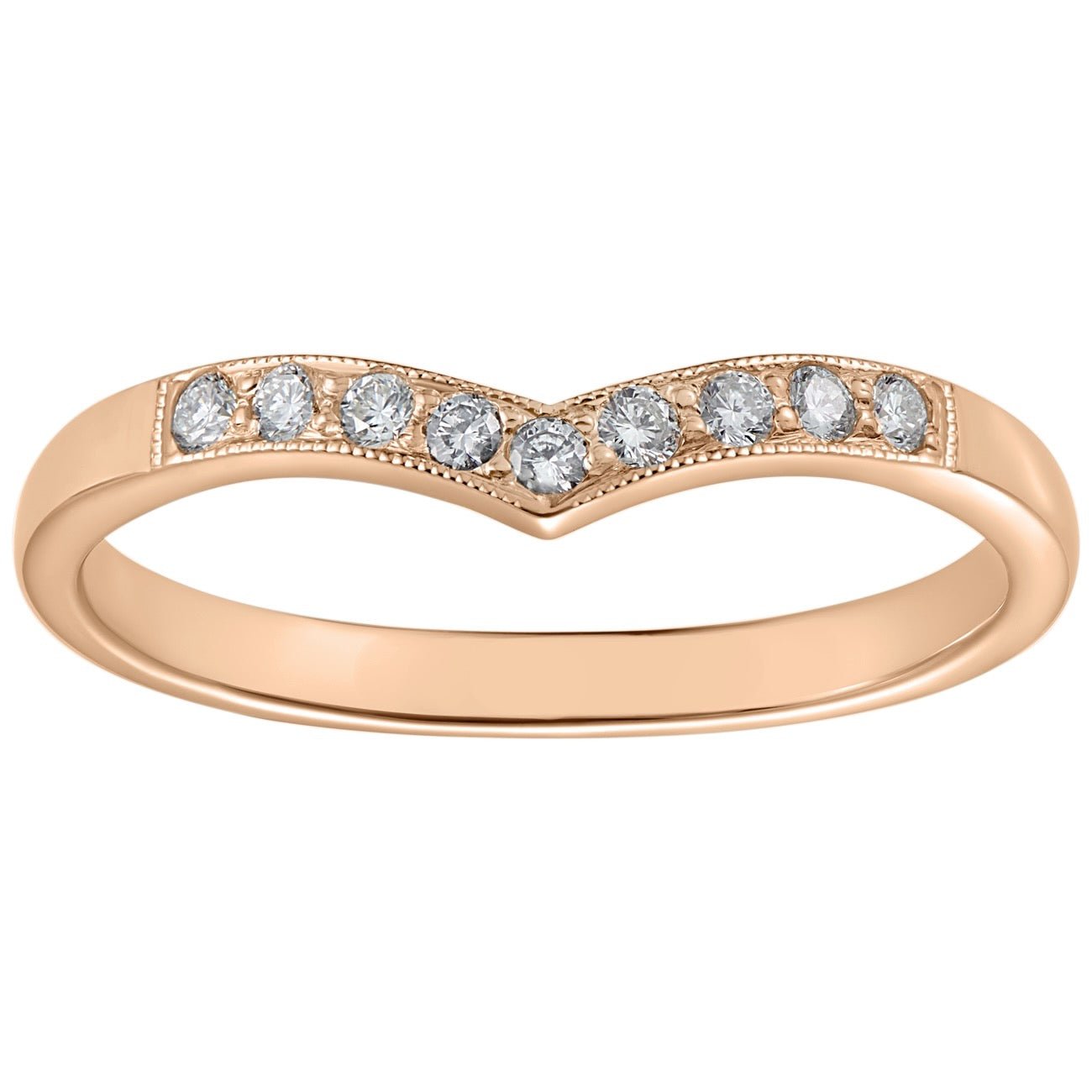 Rose gold wishbone wedding band with diamonds