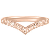 Rose gold wishbone wedding ring with scroll pattern  hand engraved