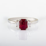 Ruby and diamond three stone engagement ring