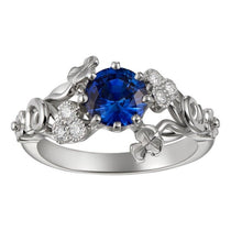 Unique Sapphire and Diamond Flower Ring in Platinum