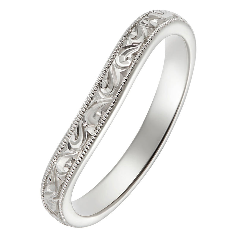 2.5mm Curved Platinum Wedding Band Engraved | London Victorian Ring Co ...