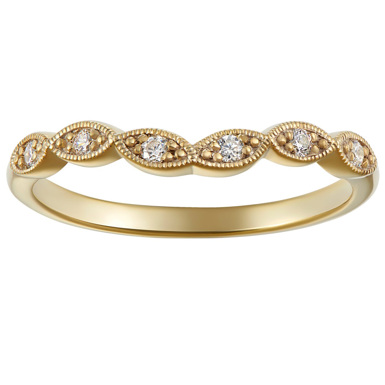 Scalloped Rim Rings Scalloped and Slightly Shaped Diamond Wedding Ring in 18ct Yellow Gold ...