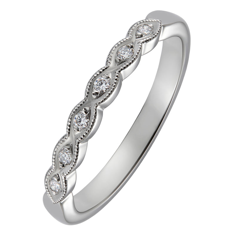 Six diamond platinum wedding ring with vintage style