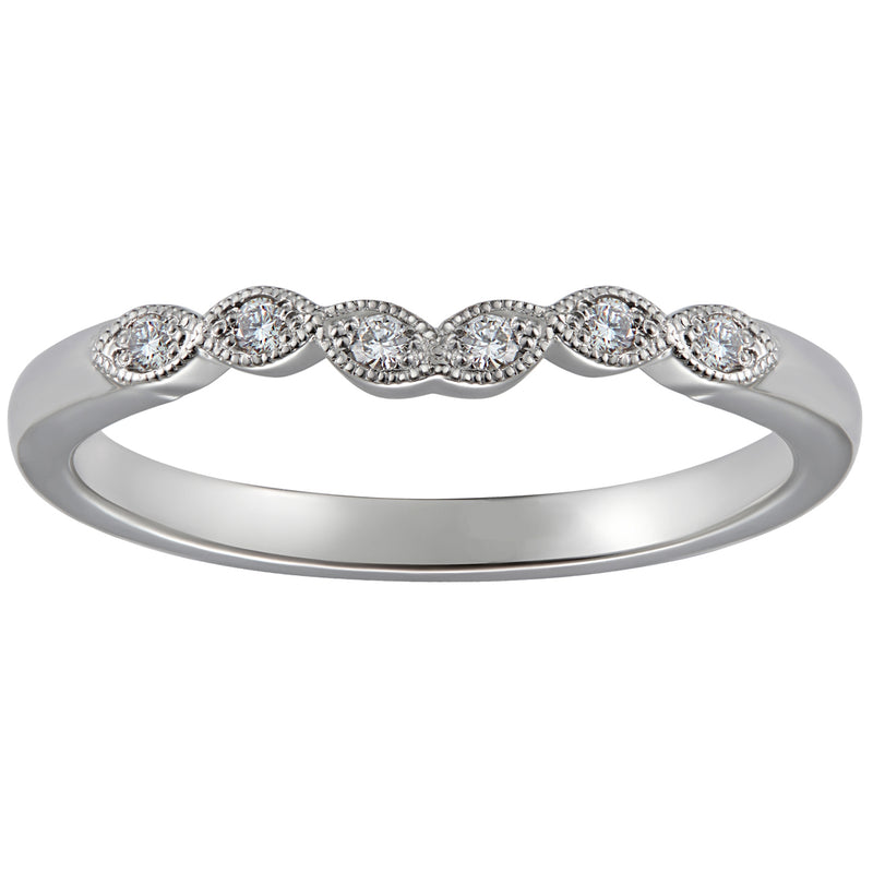 Slim diamond curved wedding ring in platinum