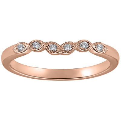 Slim diamond curved wedding ring in 18ct rose gold