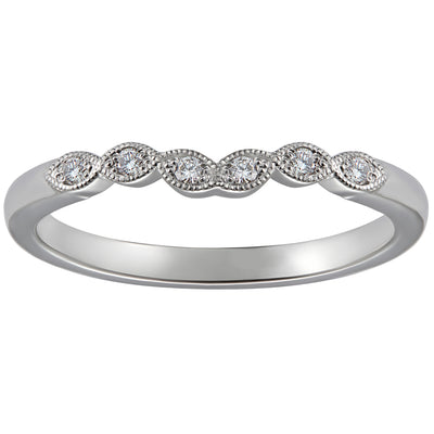 Slim diamond curved wedding ring in 18ct white gold