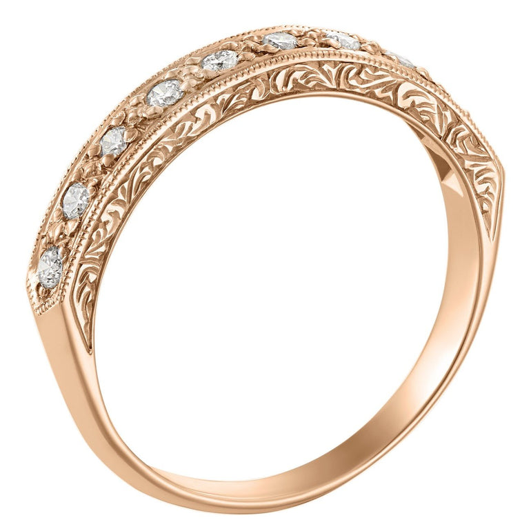 Unique patterned diamond rose gold wedding band