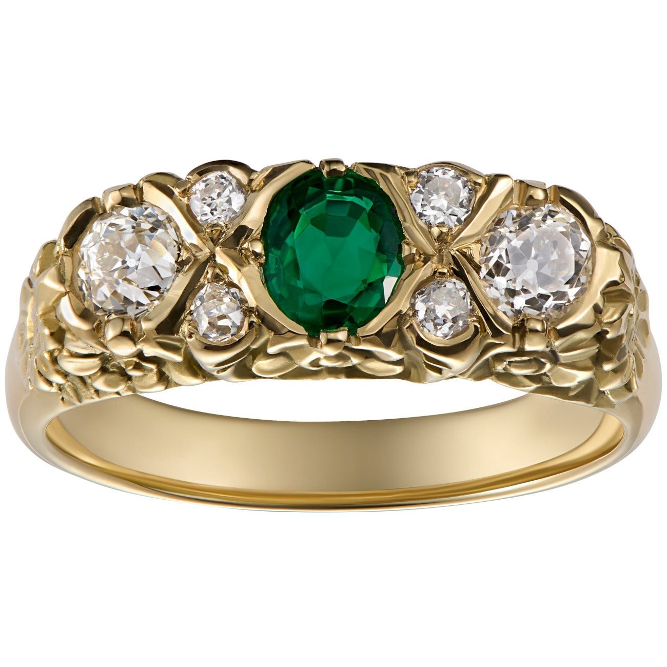 Victorian Style Emerald Ring with Sunflower Pattern | Hatton Garden UK ...
