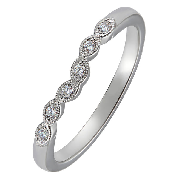 Vintage diamond curved wedding ring in white gold