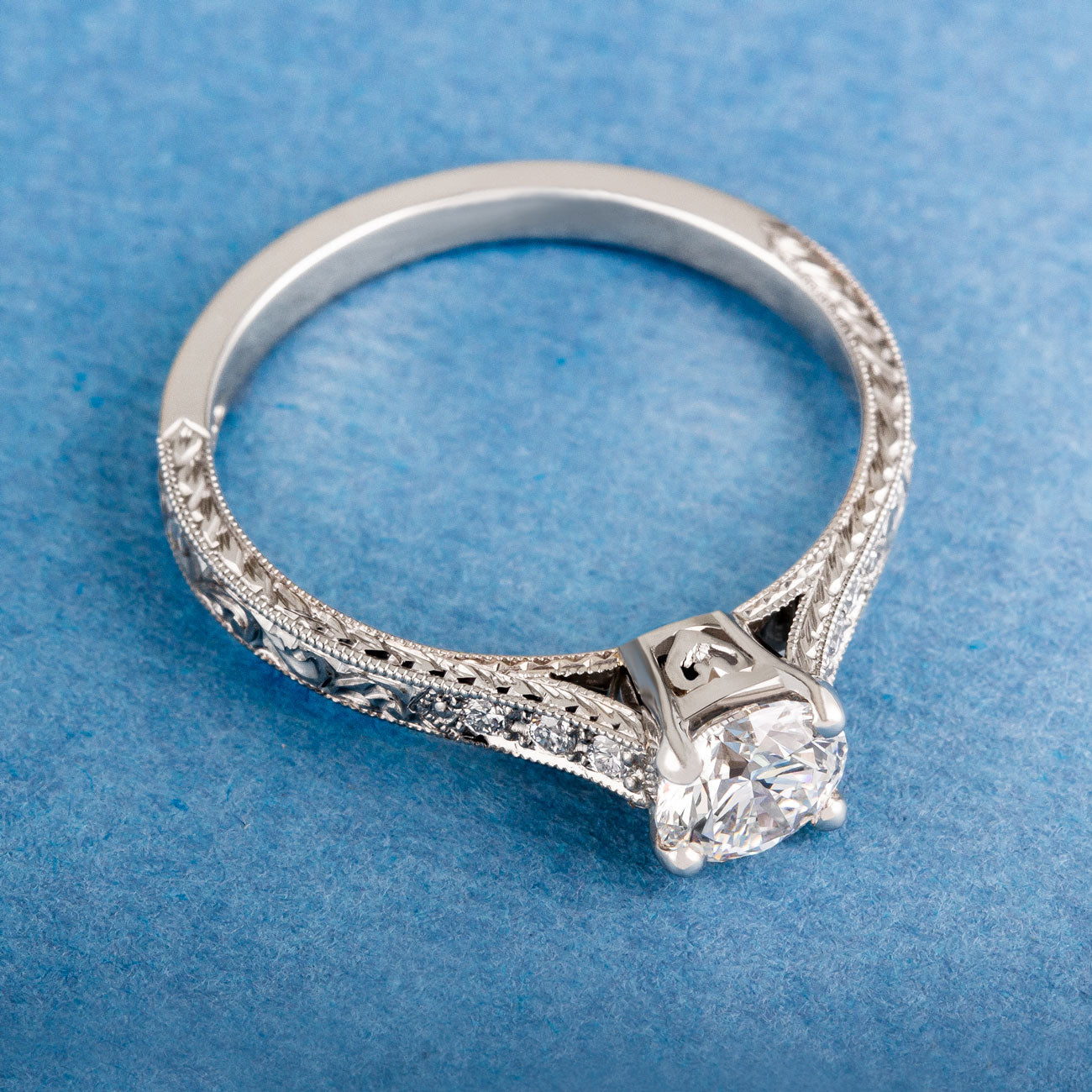 Diamond Scroll Vintage Scroll Pattern Engraved Diamond Engagement Ring | Hatton Garden ...