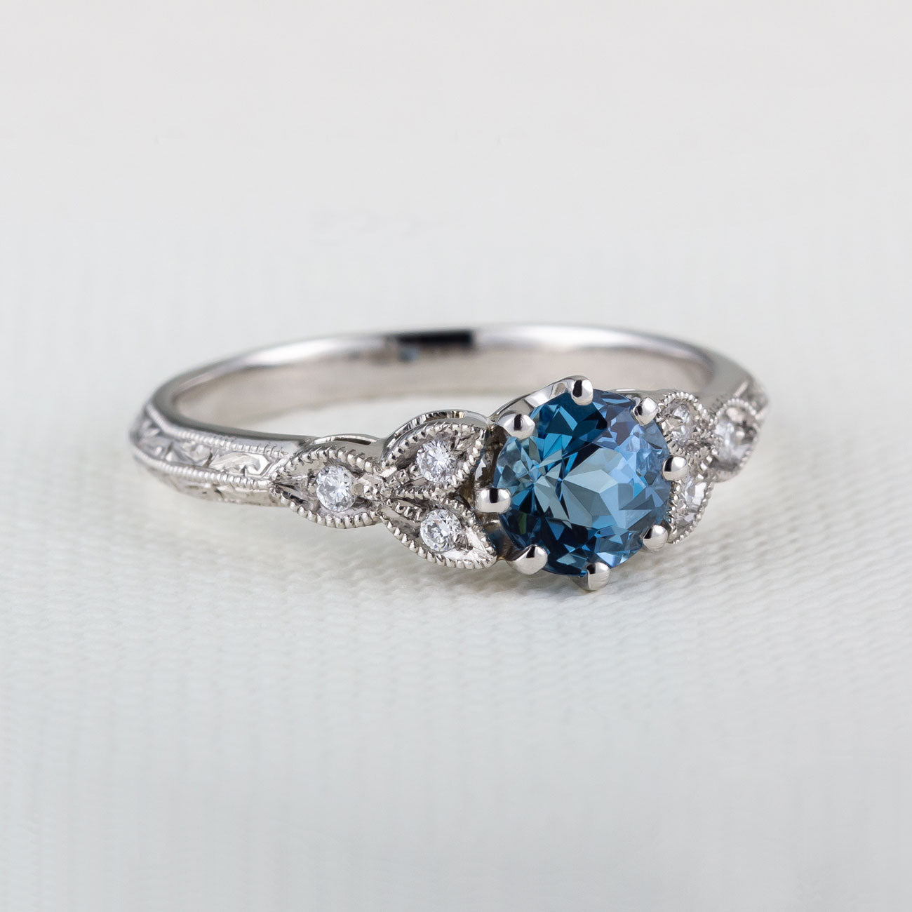 Engraved Aquamarine Engagement Ring | London Victorian Ring Co UK – The ...
