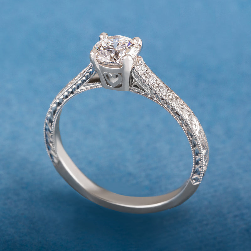 Vintage engraved diamond engagement ring