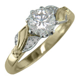 Vintage lab grown diamond ring in platinum and yellow gold with floral pattern