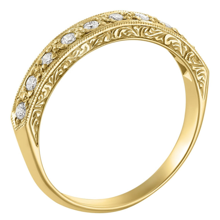 Vintage patterned diamond wedding band in 18ct yellow gold