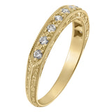 Vintage scroll patterned diamond wedding band in yellow gold