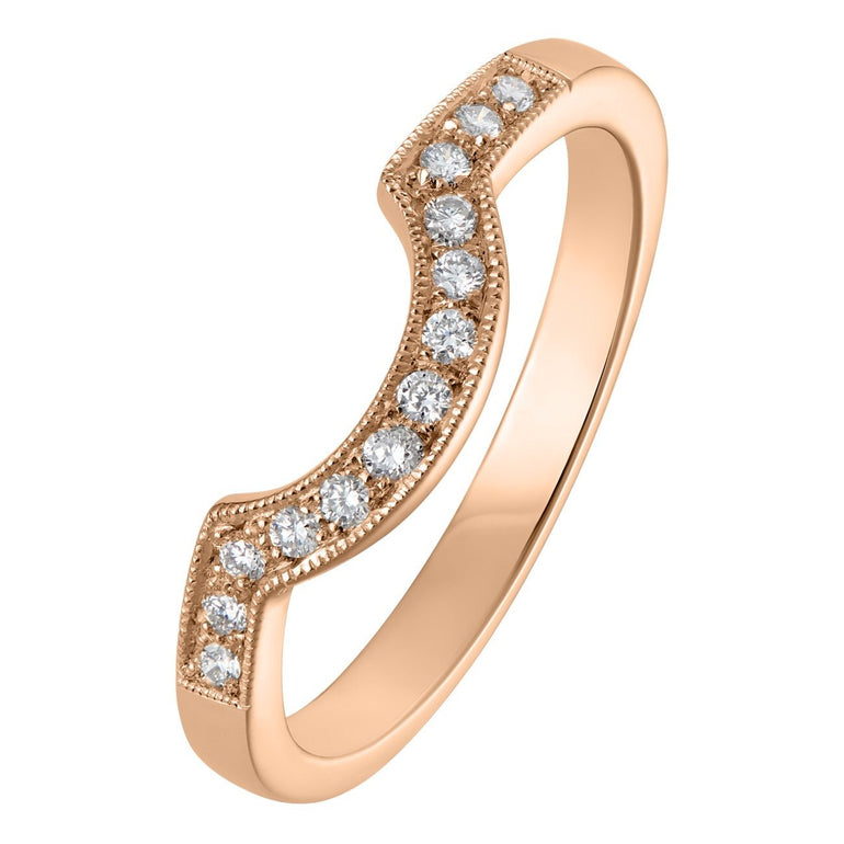 Vintage shaped diamond wedding band in 18ct rose gold