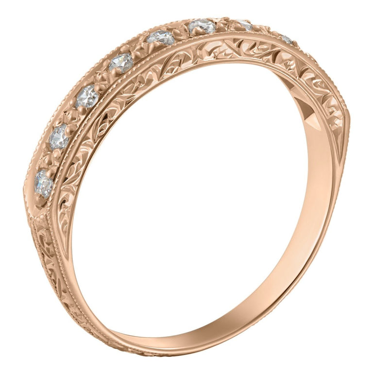 Vintage style engraved diamond ring in 18ct rose gold
