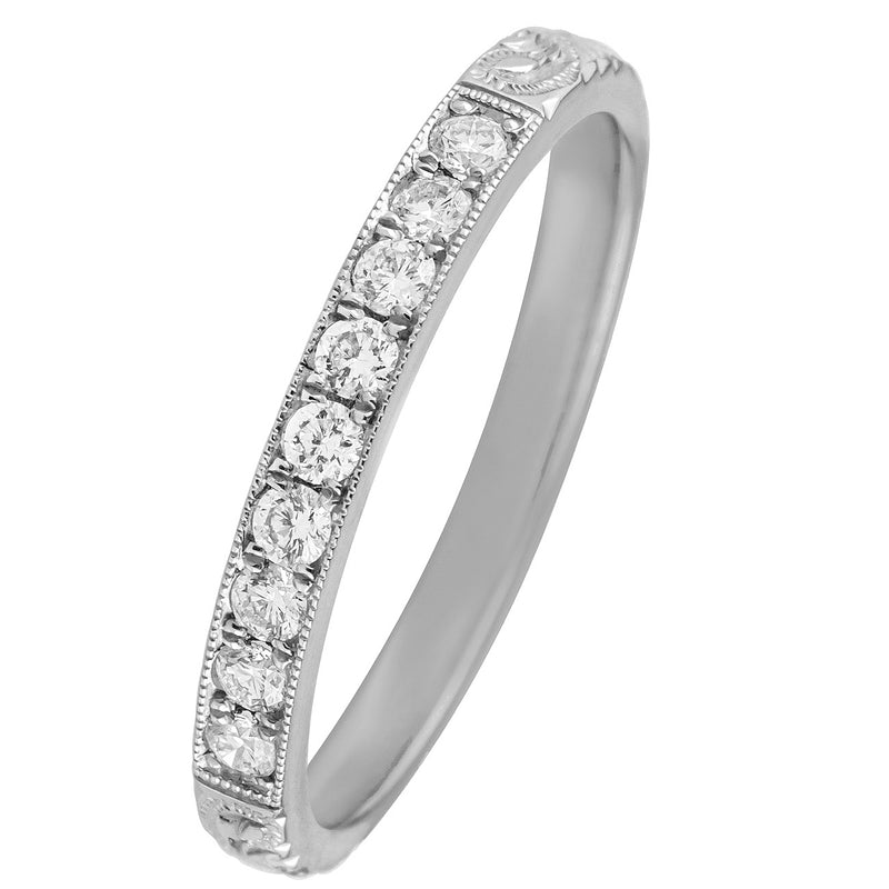 2.5mm white gold diamond engraved wedding or eternity ring