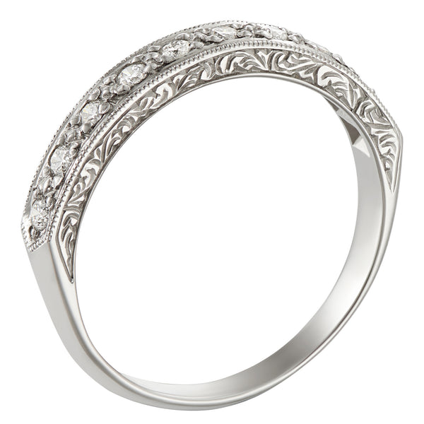 White Gold engraved diamond wedding ring