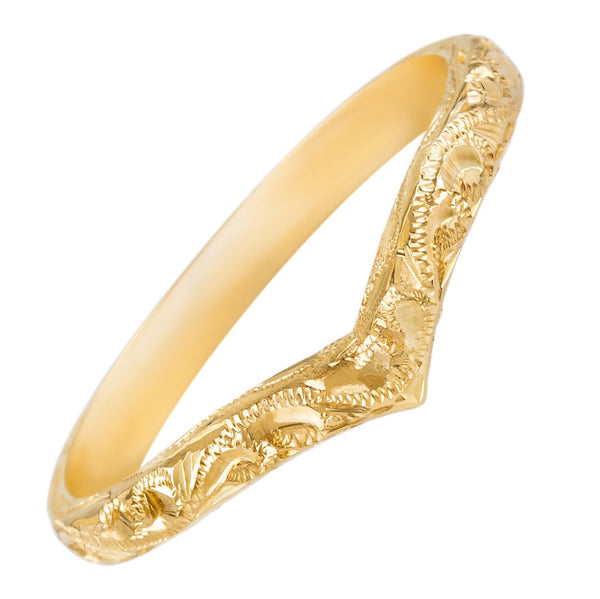 Wishbone wedding ring engraved in yellow gold