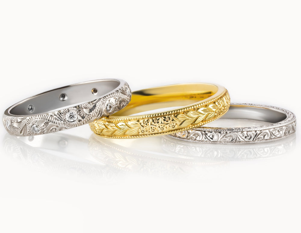 Hand Engraved Womens Wedding Ring, Unique to London Victorian Ring Co