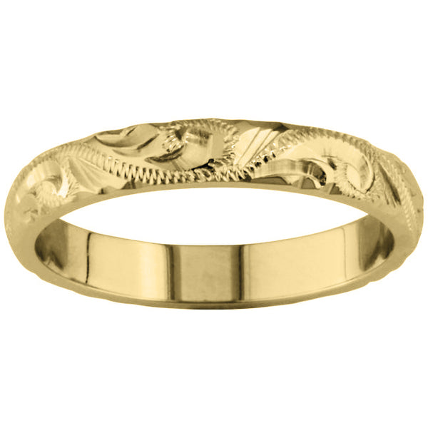 3mm Paisley Hand Engraved Wedding Ring in 18ct Yellow Gold