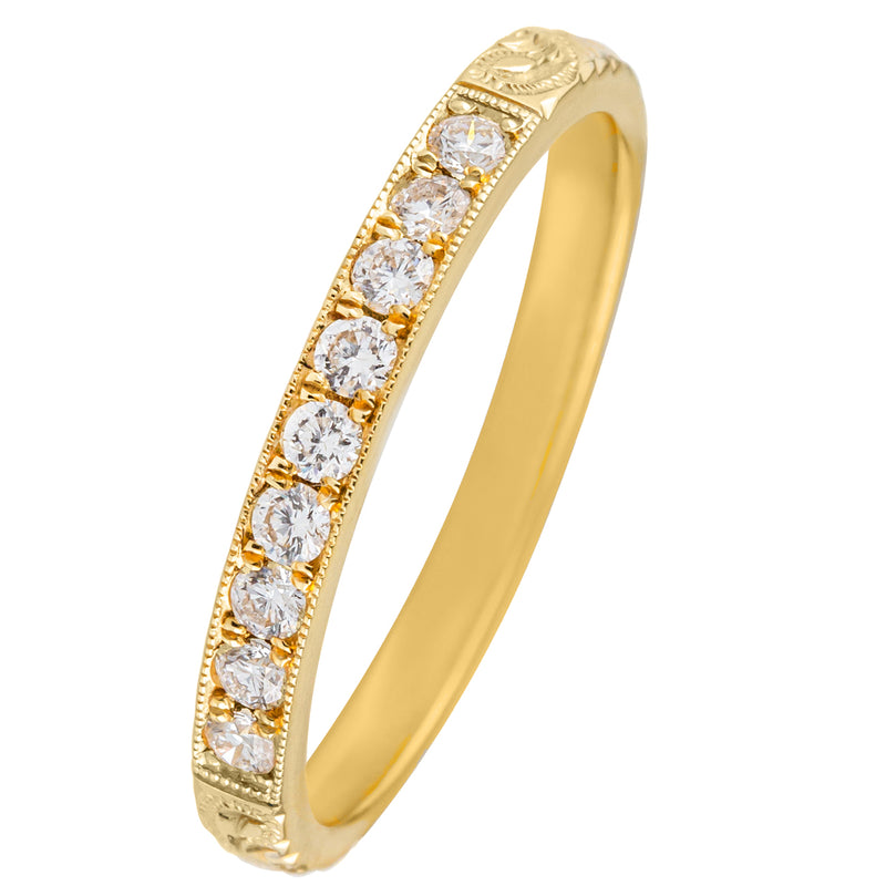 Yellow gold diamond engraved wedding eternity ring