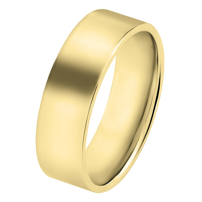 Yellow gold flat court wedding ring in 7mm width
