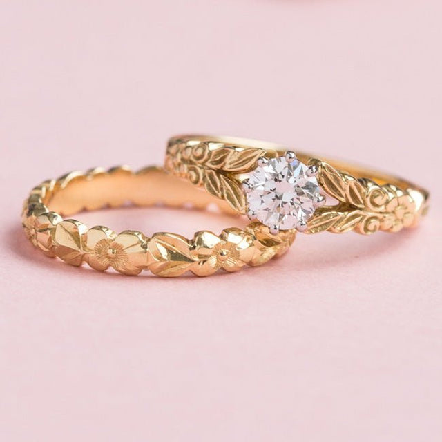 Engraved Floral Wedding Ring in Gold | London Victorian Ring UK – The ...