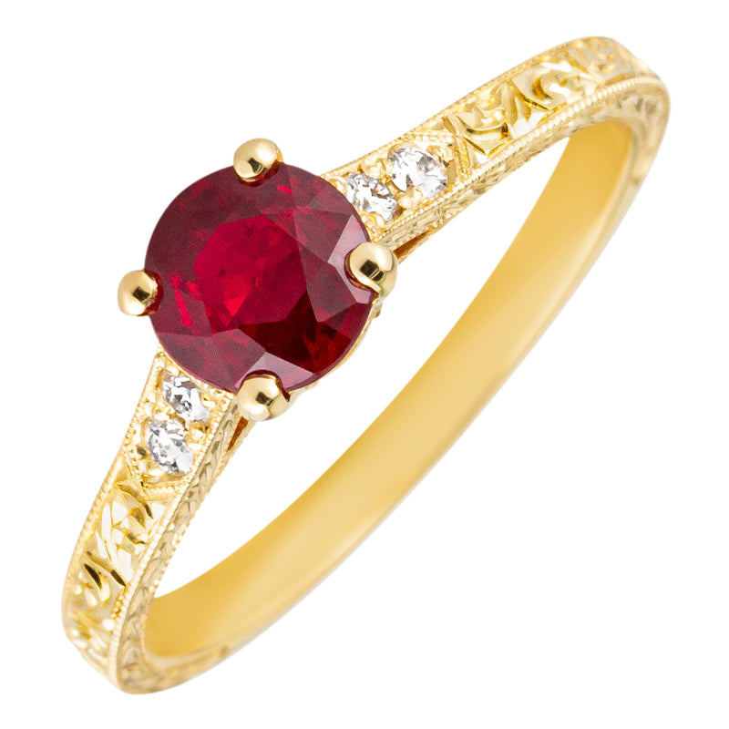 Ruby engagement ring with diamond band in 18ct yellow gold