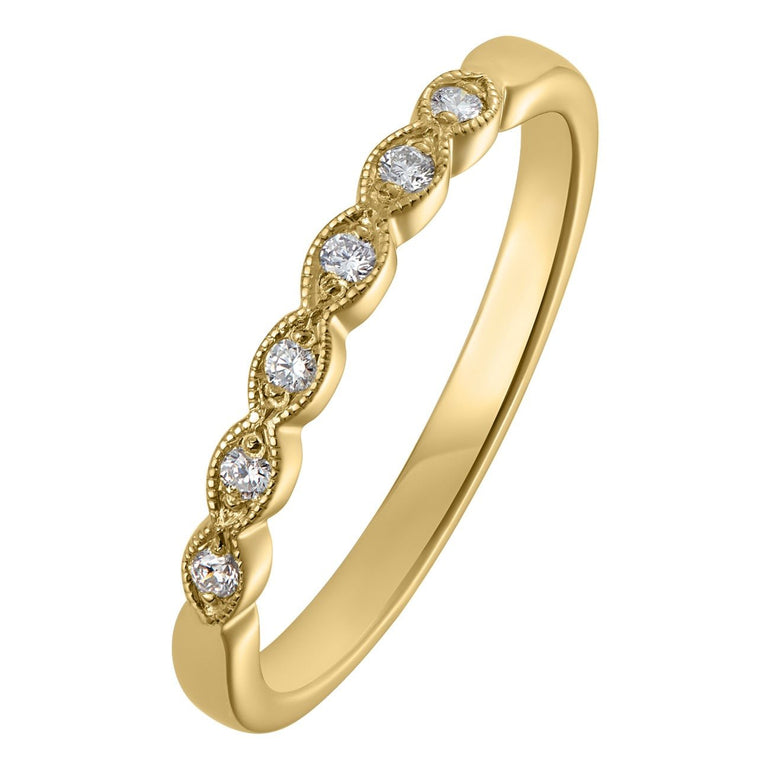 Yellow gold scalloped diamond wedding or half-eternity ring