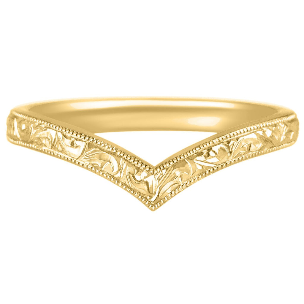 Engraved V-Shaped Wedding Ring Yellow Gold | London Victorian Ring Co ...