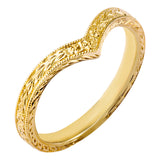 Wishbone wedding ring in yellow gold with floral engraved pattern