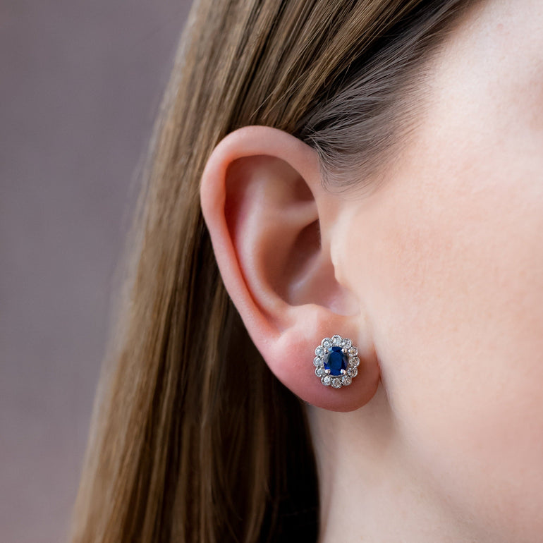 Sapphire and Diamond Cluster Earrings