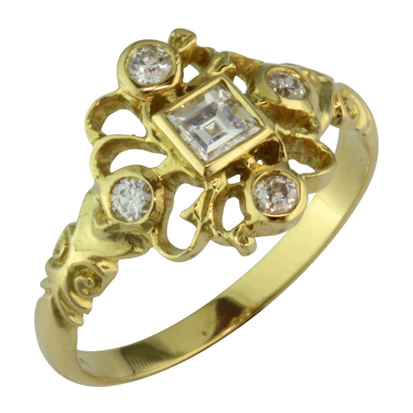 Square step cut diamond ring from Georgian era design